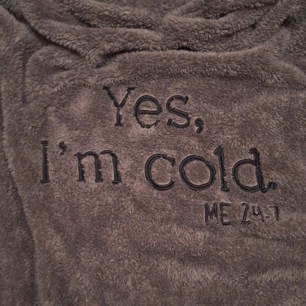 Yes, I'm cold ME 24:7 Grey Black Hoodie Sherpa Teddy Pullover Sweatshirt Large - Picture 4 of 9